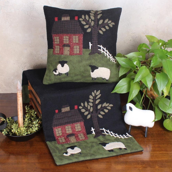 Green Pastures Wool Felt Table Runner 14x42