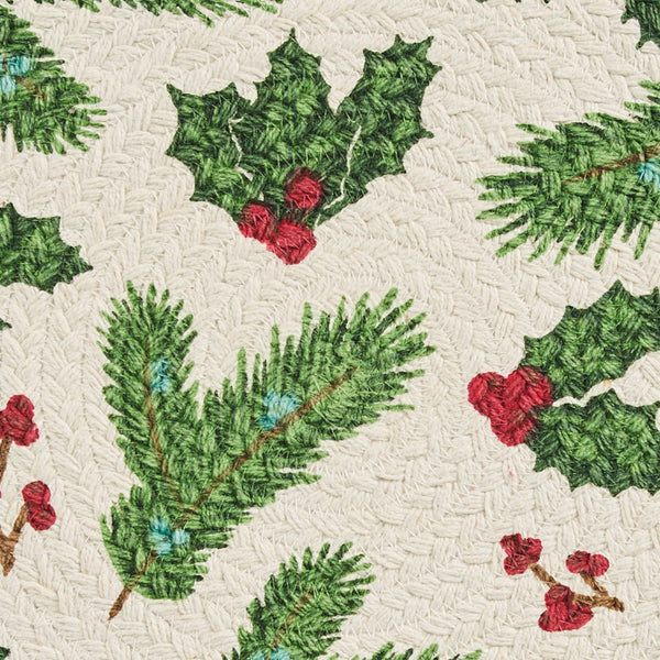 Boughs of Holly Printed Braided Placemat 15" Round (Set of 6)