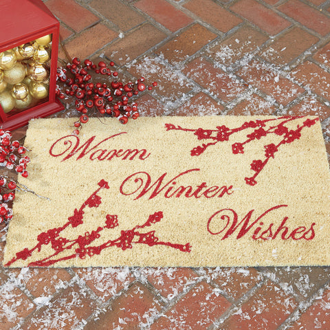 Our Berry Elegance Warm Wishes Doormat will liven up your entryway and add a festive welcome to your home.  Featuring two red berry branches with the words Warm Winter Wishes.