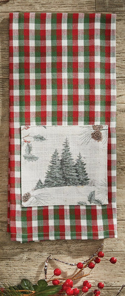 Clean up life's little messes in gorgeous holiday style with the Wild and Beautiful Holiday Tree Patch Dishtowel! Featuring three tall pines patched onto a red, white and green plaid towel.  These dishtowels will be the perfect winter addition to your country kitchen!