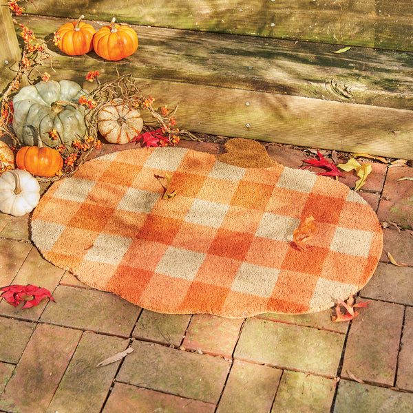 Our Punkin' Patch Doormat will liven up your entryway and add festive welcome to your home.  Features classic orange and cream oversized checks.