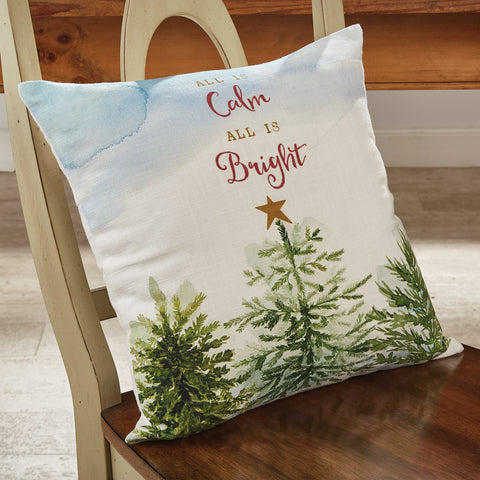 Add a beautiful accent to your holiday decor with the Rustic Christmas Pillow Set! The gorgeous pine trees feature a lovely outdoor setting including the words "All is Calm, All is Bright"! Simply beautiful!