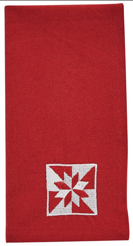 Heritage Star Napkin, fabrics of red and whitepieced together in a beautiful star design.