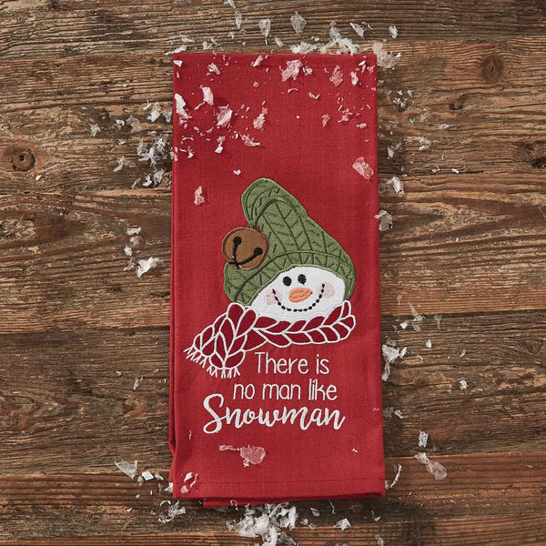 Farmhouse Snowman No Man Decorative Dishtowel Colors: Christmas Red, White, Briarwood Green & Nutmeg