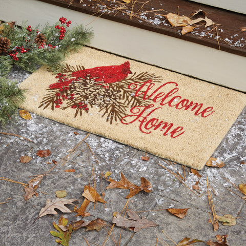 Our lovely Cardinal Doormat will liven up your entryway and add festive welcome to your home. Featuring a Cardinal in Pinecone Nest.