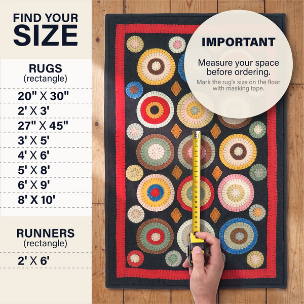 Coin Multicolor Wool Felt Primitive Runner Rug – 2' x 6'