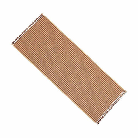 Our barn red and nutmeg York Ticking table runner is made of cotton. This is a 14" x 36" table runner that will give your style.