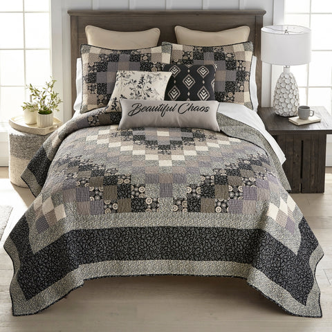 Sawyer Mill Charcoal Ticking Stripe Queen Quilt Set; 1-Quilt 90Wx90L w/2 Shams 21x27