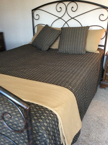 Packsville Rose Queen Bed Cover Black/Linen Combo With 2 Matching Shams, Woven Textile Bedding Primitive Country Colonial Home Decor. Visit website for free shipping offer. 