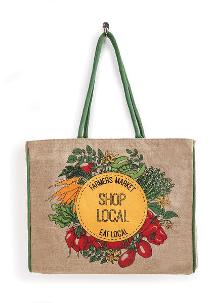 SHOP LOCAL BURLAP TOTE