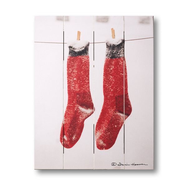 Snowy Monday - Red Socks Pallet Art