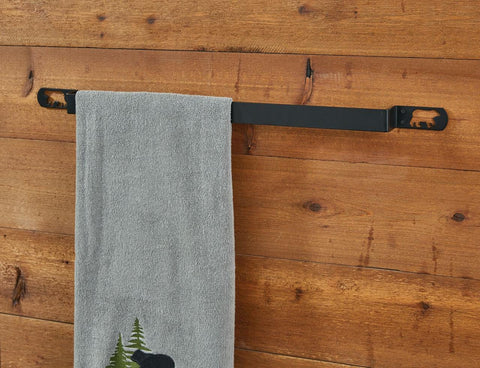 Add a beautiful wildlife touch to your bathroom decor with the Black Bear Towel Bar! Complete the look with the complementary hooks, toilet tissue holder, and waste basket!