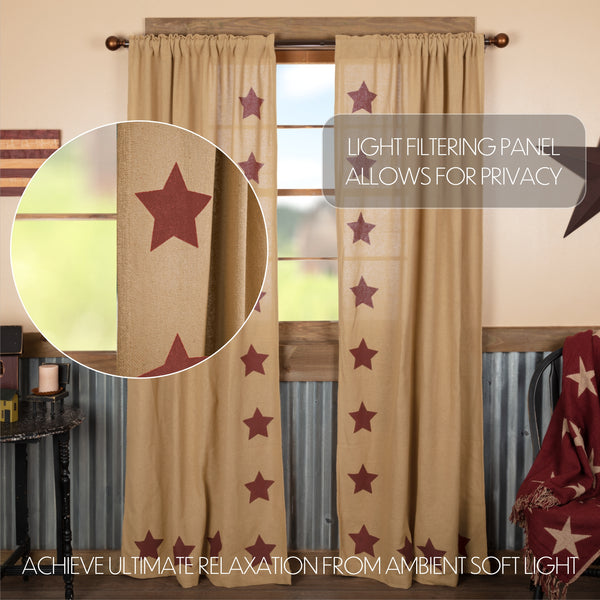 Burlap w/Burgundy Stencil Stars Panel Set of 2 84x40