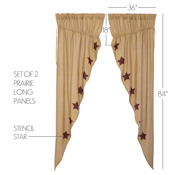 Burlap with Burgundy Stencil Stars Prairie Long Panel Set of 2 84x36x18