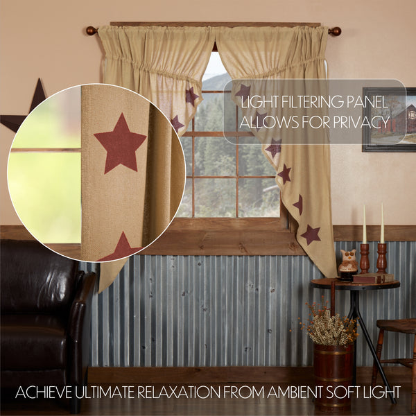 Burlap w/Burgundy Stencil Stars Prairie Short Panel Set 63x36x18