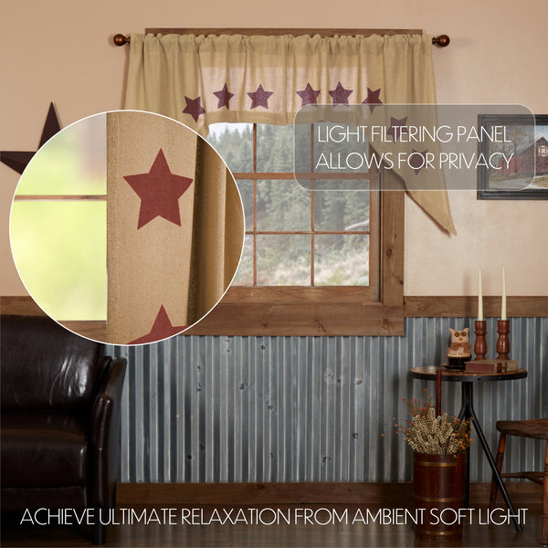 Burlap with Burgundy Stencil Stars Swag Set of 2 36x36x16