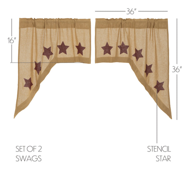 Burlap with Burgundy Stencil Stars Swag Set of 2 36x36x16