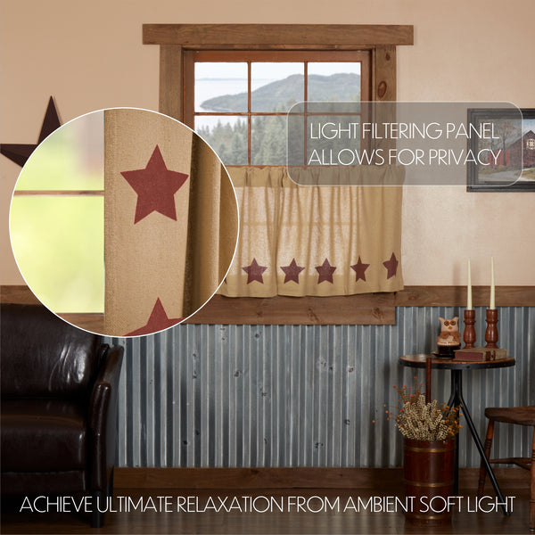 Burlap w/Burgundy Stencil Stars Tier Set of 2 L24xW36