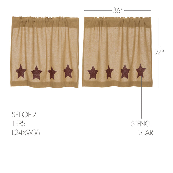Burlap w/Burgundy Stencil Stars Tier Set of 2 L24xW36