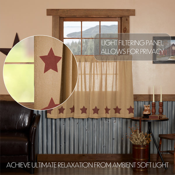 Burlap with Burgundy Stencil Stars Tier Set of 2 L36xW36