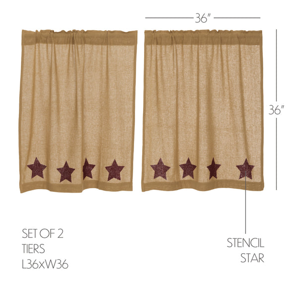 Burlap with Burgundy Stencil Stars Tier Set of 2 L36xW36