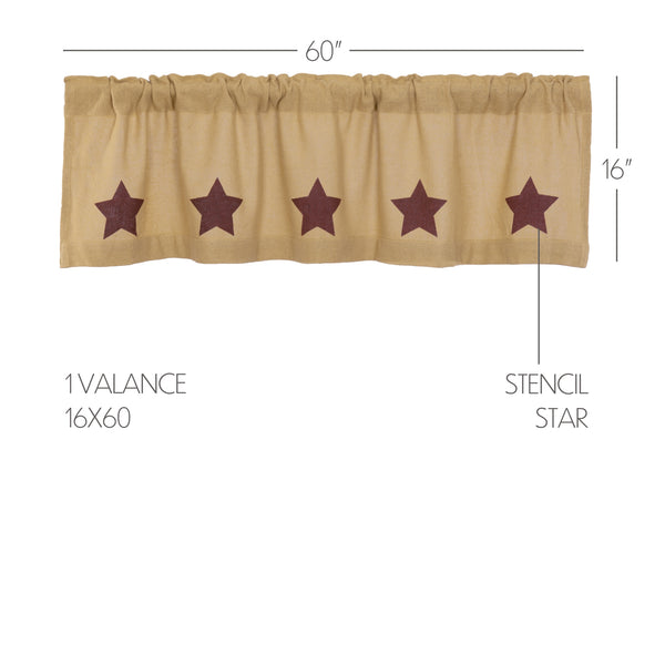 Burlap W/Burgundy Stencil Stars Valance 16x60