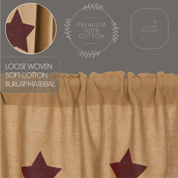Burlap with Burgundy Stencil Stars Prairie Long Panel Set of 2 84x36x18