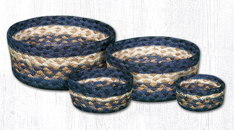 CB-79 Light & Dark Blue/Mustard Casserole Baskets Set of 4