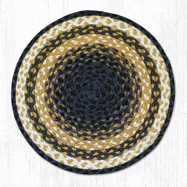 CH-79 Lt. Blue/Dk. Blue/Mustard Jute Chair Pad 15.5"x15.5"