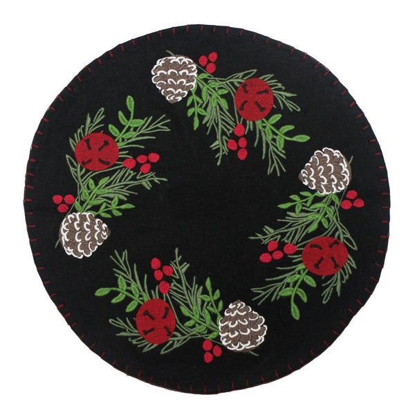 Pinecones & Bells Candle Mat 15"
