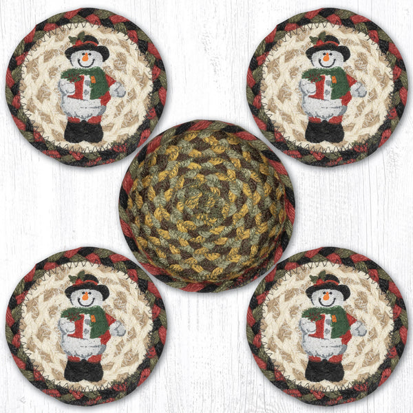 CNB-81 Snowman in Top Hat Coasters in a Basket 5"x5"