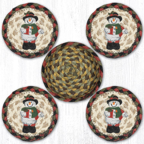 CNB-81 Snowman in Top Hat Coasters in a Basket 5"x5"