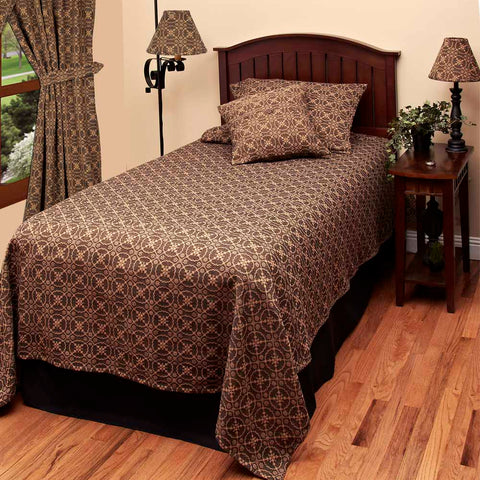 Marshfield Jacquard Twin Bedcover 78x96 in black and tan. Classic woven jacquard design adds timeless primitive, farmhouse, and rustic charm to your bedroom.