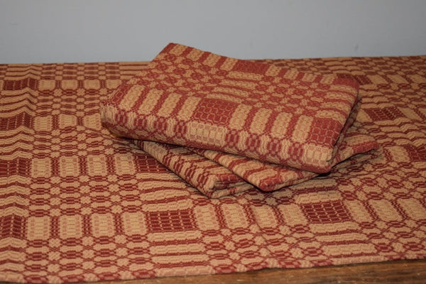 THE WESTBURY QUEEN BED COVER CRANBERRY/TAN 94"X104" Combo with 2 Homestead Natural Shams