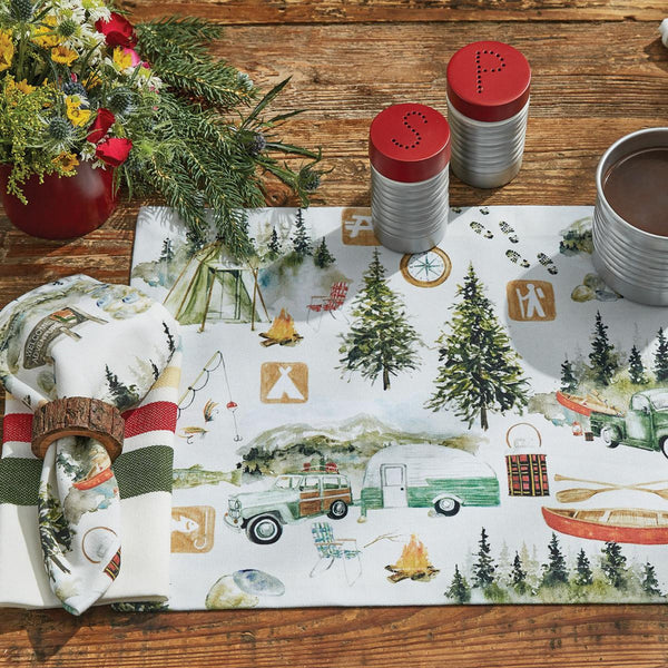 The Camping Placemats are sure to attract camping enthusiasts! The candlelight white background is covered with all of the fun things to do while enjoying a camping trip! Check out the rest of the collection to complete your experience! Complete your table decor with the Camping Table Runner and Camping Napkins!