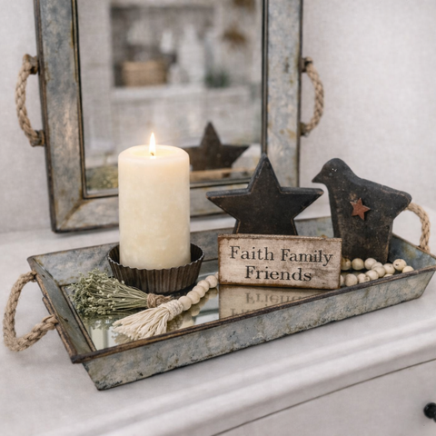 galvanized mirror tray farmhouse metal tray with rope handles rustic decor