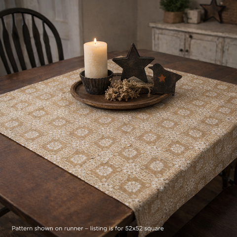 Gettysburg Mustard Cream Table Cover 52x52 Primitive SQUARE