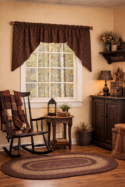 Lover’s Knot Jacquard Swag Black & Mustard | Primitive Farmhouse Window Swag