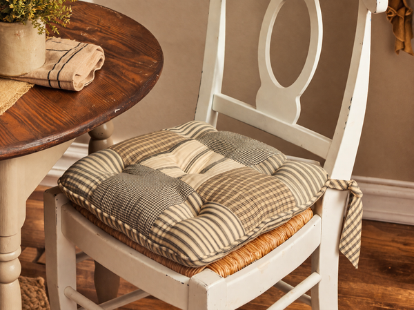 sawyer mill patchwork chair pad kitchen farmhouse seating
farmhouse chair cushion plaid and ticking stripe seat pad
