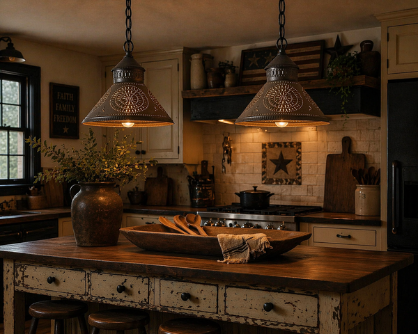 Stockbridge Punched Tin Shade Pendant with Chisel