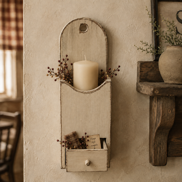 Distressed Ivory Candle Box With Drawer