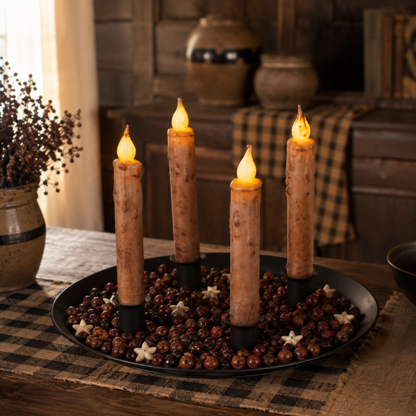 Rustic 4-Candle Holder Tray