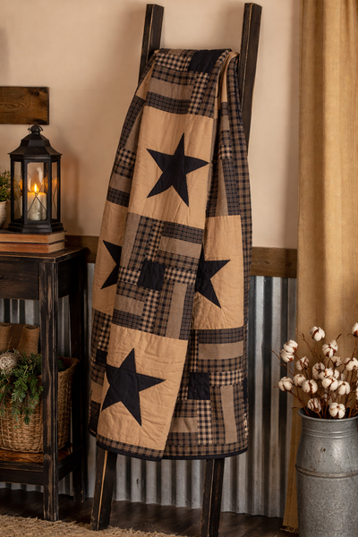Black Check Star Quilted Throw 60x50 | Primitive Country Quilt