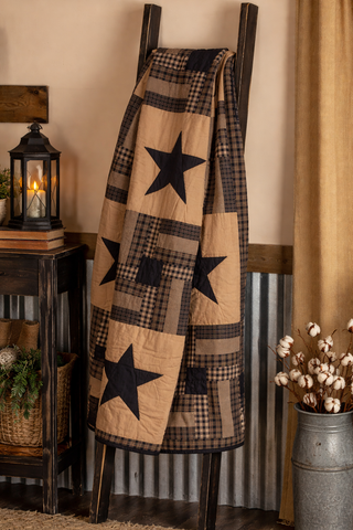 Black Check Star Quilted Throw 60x50 | Primitive Country Quilt
