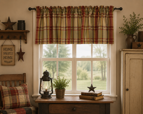 Heartfelt Primitive Plaid Valance 72x14