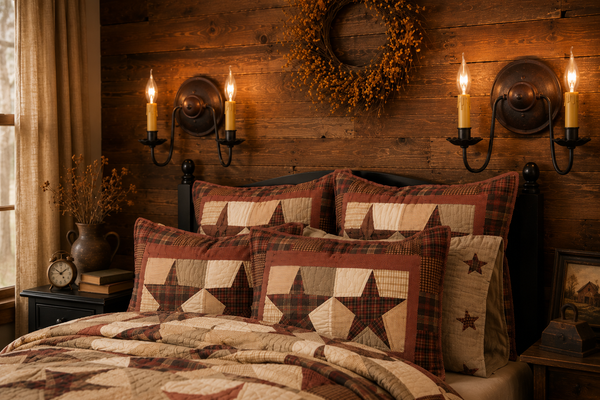 Ashford Wall Sconce in Americana Red with black arms and double candle-style lights.