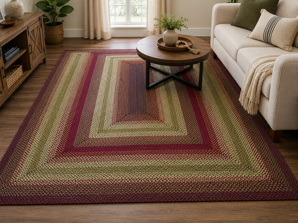 Cider Barn Braided Jute Rug Rect 6x9 | Red Green Gold