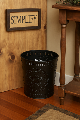 Metal Punched Waste Basket – Primitive Star Black Trash Can