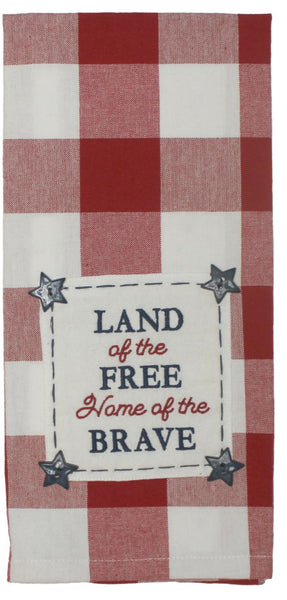 Set of 2 cotton towels with patriotic embroidery in red, white, and blue – Land of the Free design