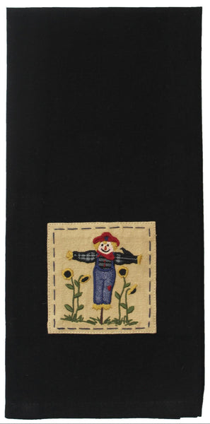 Scarecrow Towels Set of 2 with applique scarecrow and sunflowers